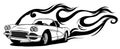 Fiery retro sports car design template. illustration Vector. Royalty Free Stock Photo