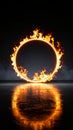 Fiery Ring of Fire Glowing in the Dark with Reflected Light on a Surface Royalty Free Stock Photo