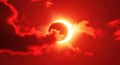 Fiery ring of fire solar eclipse through red clouds Royalty Free Stock Photo