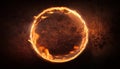Fiery ring of flames on dark cracked background. Blurred motion. Abstract burning round shape Royalty Free Stock Photo