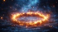 Fiery Ring of Sparks and Smoke Emanating from a Dark Surface with Cosmic Dust Royalty Free Stock Photo