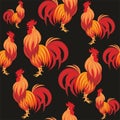 Fiery rooster seamless pattern