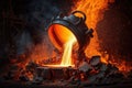 Fiery Scene of Molten Metal Pouring at a Foundry