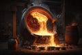 Fiery Scene of Molten Metal Pouring at a Foundry