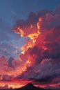 Fiery Sky Over Distant Mountains At Dusk Dramatic Clouds Gradient Colors Royalty Free Stock Photo