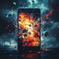 Fiery Smartphone Explosion Amidst Chaos Royalty Free Stock Photo