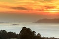 Fiery Smoky Sunset over the Golden Gate Bridge. Royalty Free Stock Photo