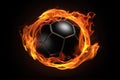 fiery soccer ball on black background, sports betting hot offer generative ai
