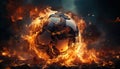 a fiery soccer ball burning with flames generative AI Royalty Free Stock Photo