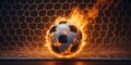 Fiery soccer ball impacting net celebrating a goal with intense flames Royalty Free Stock Photo
