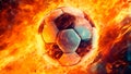 The fiery soccer ball soars through the air with incredible speed, Generative AI