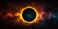 Fiery solar eclipse with vivid orange and blue swirling nebulae Royalty Free Stock Photo
