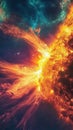 Fiery solar flare erupting into space, cosmic phenomenon. Astrophysics and scientific exploration concept Royalty Free Stock Photo