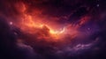 The fiery space cloud, combining warm shades of orange and cold purple