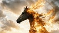 Fiery stallion with mane ablaze against dramatic cloudscape Royalty Free Stock Photo