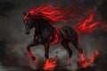 Fiery Stallion with Fiery Mane and Tail Running through Smoke and Ash. Royalty Free Stock Photo