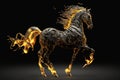 Fiery stallion rearing up against black background