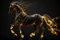 Fiery stallion rearing up against black background