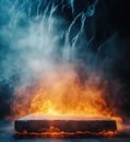 Fiery stone slab surrounded by mist and smoke in dramatic lighting Royalty Free Stock Photo
