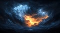 Dramatic Fiery Rift in a Stormy Sky Over Turbulent Ocean Royalty Free Stock Photo