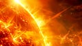Fiery sun surface with solar flares