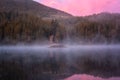 Sunrise at alpine lake Synevyr, Carpathian mountains, amazing nature landscape, outdoor travel background Royalty Free Stock Photo