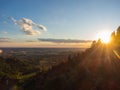 Fiery sunset from Bergamo city to the Po valley. Lombardy, Italy. Sunset during fall season. Royalty Free Stock Photo