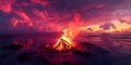 Fiery Sunset Campfire Epic Nature Photography Background Wallpaper Royalty Free Stock Photo
