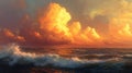 Fiery Sunset Clouds Reflecting on a Stormy Ocean Royalty Free Stock Photo