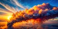 Fiery sunset cloudscape a dramatic aerial view of a massive smoke plume at golden hour. Generative AI Royalty Free Stock Photo
