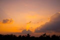 Fiery sunset with darkness forceground in asia. Siem reap city, Cambodia