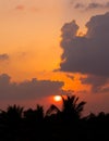 Fiery sunset with darkness forceground in asia. Siem reap city, Cambodia Royalty Free Stock Photo