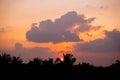 Fiery sunset with darkness forceground in asia. Siem reap city, Cambodia Royalty Free Stock Photo