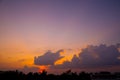 Fiery sunset with darkness forceground in asia. Siem reap city, Cambodia Royalty Free Stock Photo