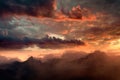 Fiery sunset and hazy mountain peaks Royalty Free Stock Photo