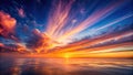 Fiery sunset hues painting the horizon with dramatic cloud formations and serene water reflection. Generative AI Royalty Free Stock Photo