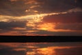 Fiery sunset on the lake