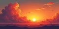 Fiery Sunset Landscape Dramatic Clouds Orange Sky Mountains Royalty Free Stock Photo