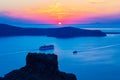 Fiery sunset over Aegean Sea from Imerovigli Santorini Greece Royalty Free Stock Photo