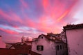 Fiery Sunset Over Alfama Rooftops Historic Area Lisbon Portugal Royalty Free Stock Photo