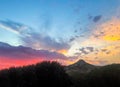 Fiery Sunset over the desert with mountain