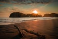 Fiery sunset over Elephant Rock Formation at Bandon Beach in Oregon. Royalty Free Stock Photo