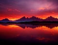 Fiery Sunset Over Lake and Mountains. Generative AI Royalty Free Stock Photo