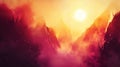 Fiery sunset over misty mountain valley Royalty Free Stock Photo