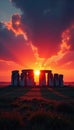 Fiery sunset paints Stonehenge in dramatic light light amazing dramatic Royalty Free Stock Photo