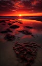 Fiery Sunset Serenity: A Captivating Nature Scene, Generative AI