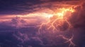 Fiery Sunset Storm Cloudscape with Lightning Bolts Royalty Free Stock Photo