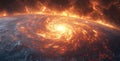 Fiery swirling vortex on a planetary surface with intense flames and cosmic destruction in deep space Generative AI Royalty Free Stock Photo
