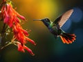 Ai Generated illustration Wildlife Concept of Fiery-throated Hummingbird Panterpe insignis shiny colour bird Royalty Free Stock Photo