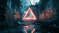 Fiery Triangle in Ruins: 3D Digital Art Royalty Free Stock Photo